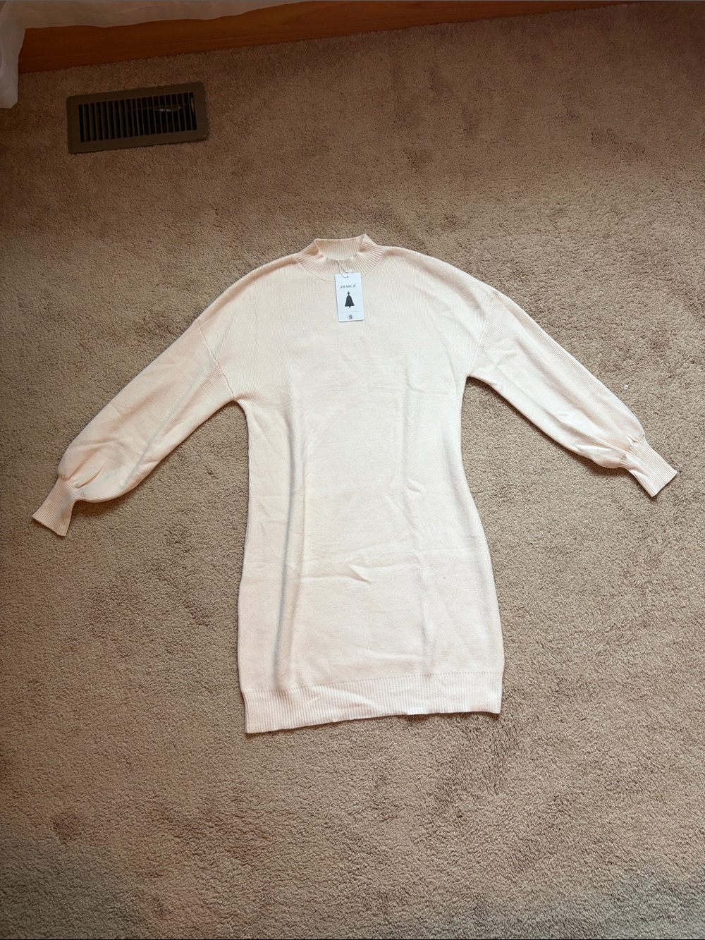 Long Sleeve Knit Mock Neck Dress in Cream